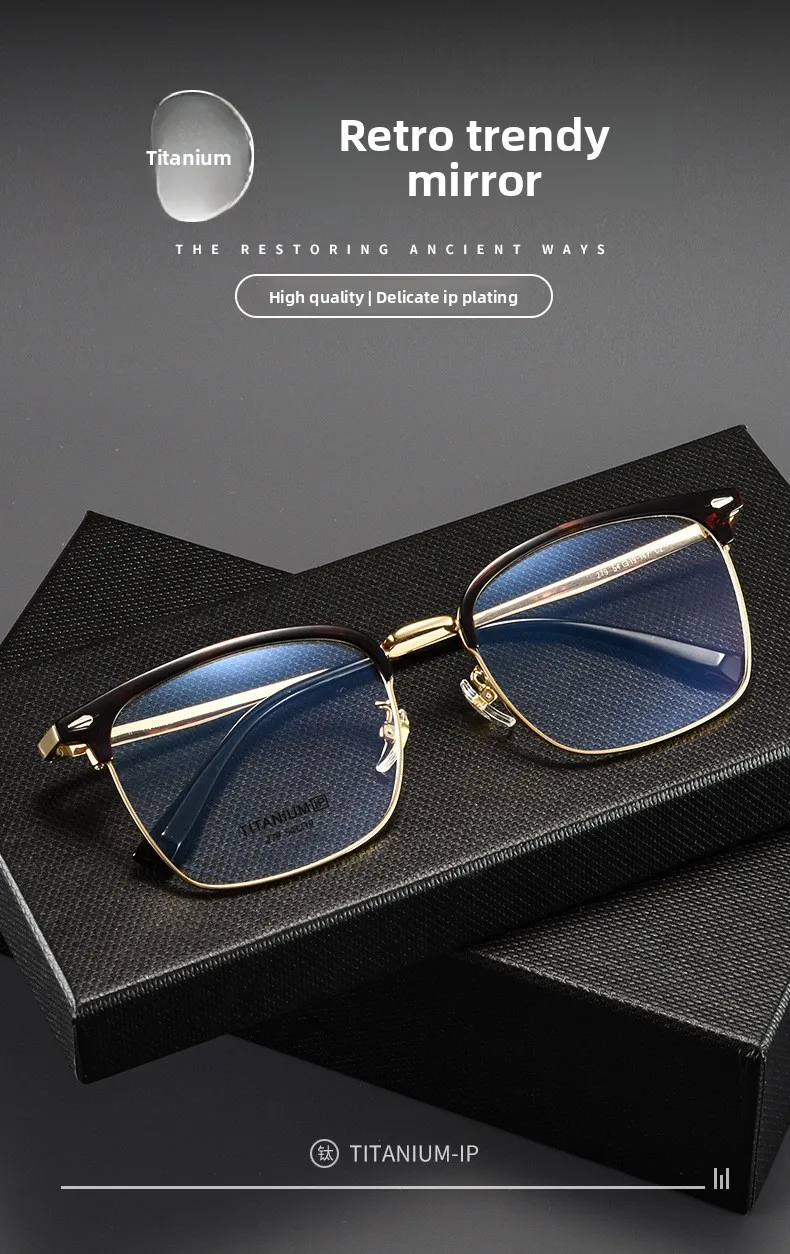 CLLOIO Ultralight Vintage Titanium Reading Glasses Anti Blue Light Eyebrow Frame Myopia Glasses Progressive Prescription Eyewear