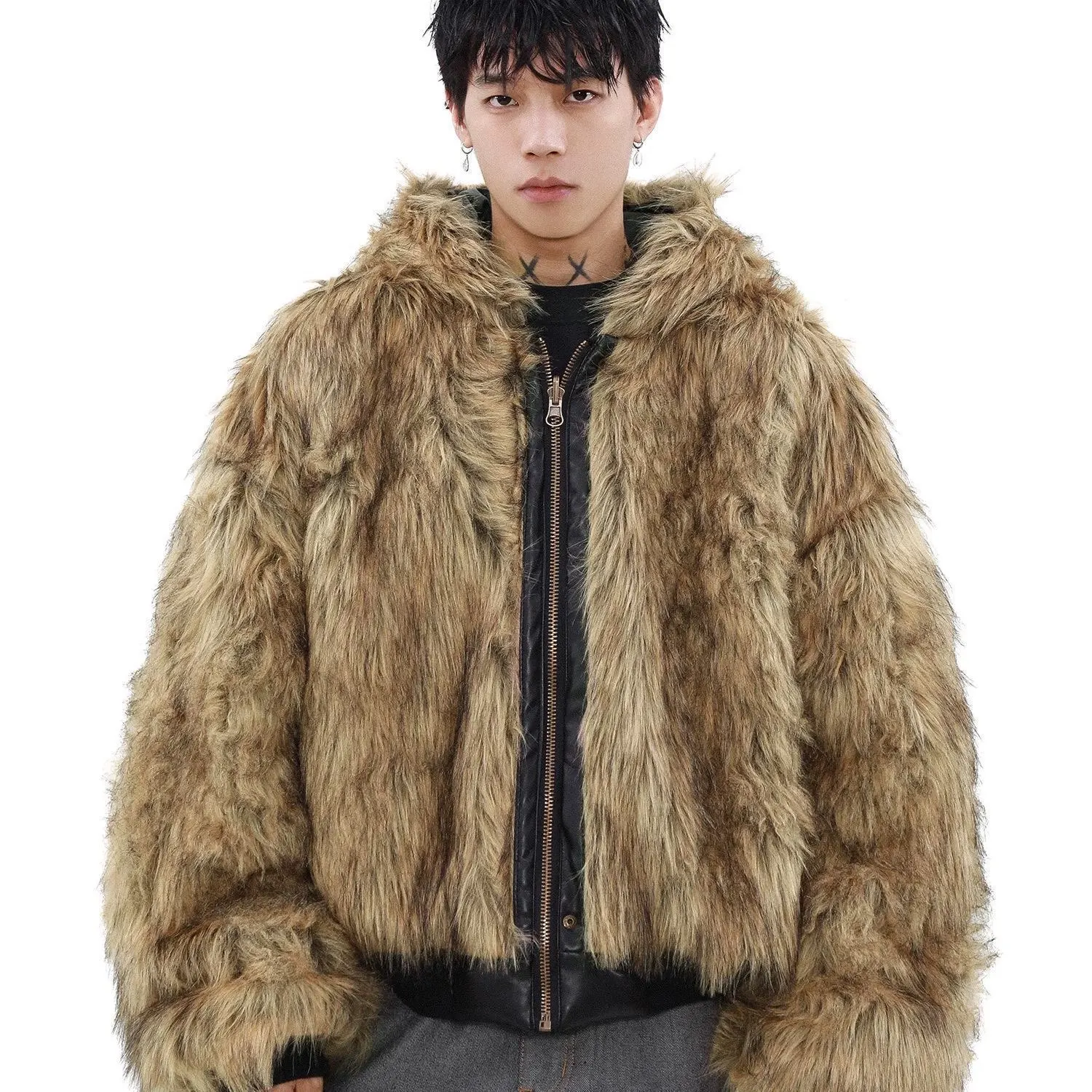 Winter New Fashion American Men's Solid Fur-lined Warm Outwear Casual Loose Daily Thicken Faux Leather Coats Male Clothes