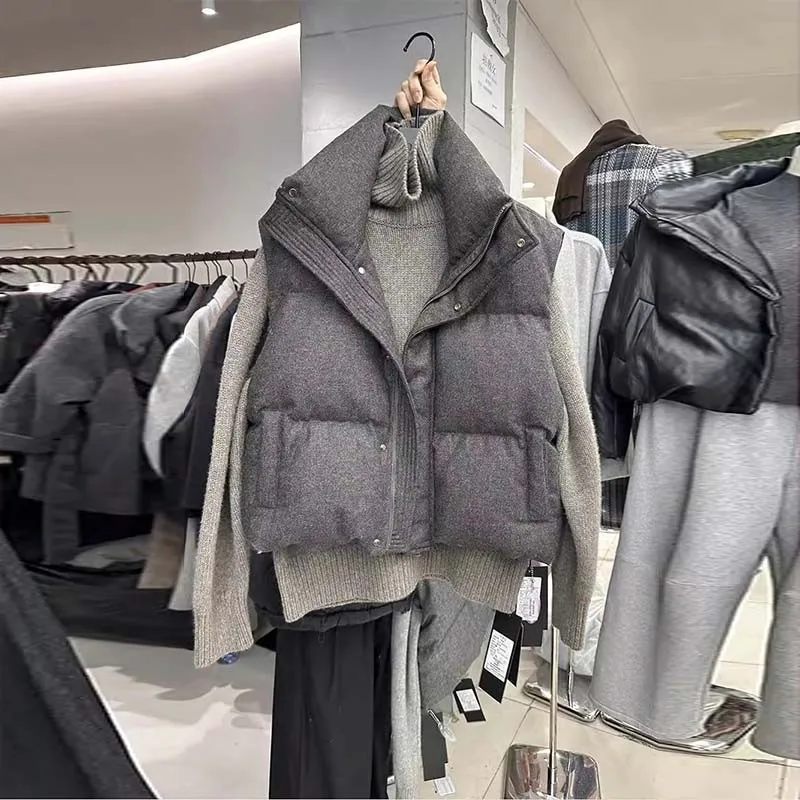 2025 Korea Chic Streetwear Personalized Vest Short Parkas Casual Elegant Coat Advanced High Street Moda All-match Women Jacket