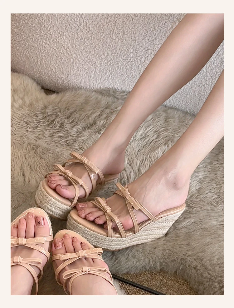 Wedges Sandals Women Platform Slippers Bow Woman Shoes Summer 2026 Beach Elegant High Heels Shoes Casual Flip Flops Dress Slides