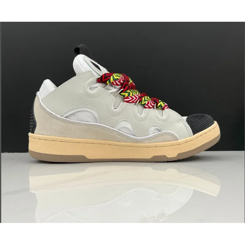 Men's and Women's Leather Splicing Lace Up Sports and Leisure Shoes, Retro Board Shoes, New Dad Shoes
