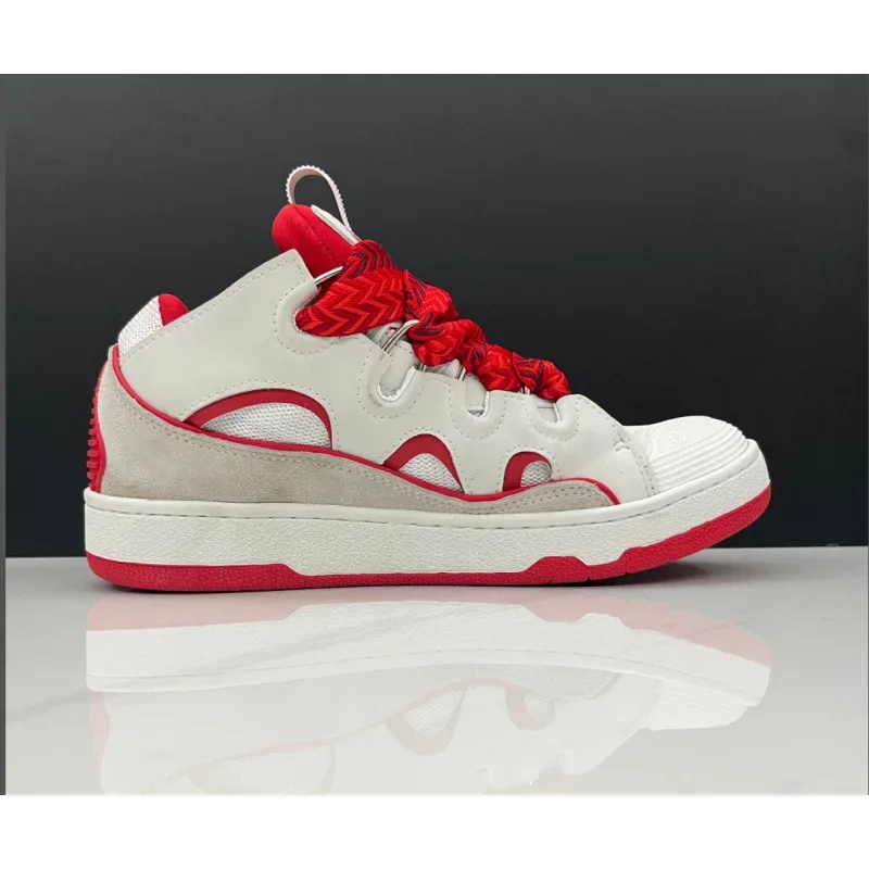 Men's and Women's Leather Splicing Lace Up Sports and Leisure Shoes, Retro Board Shoes, New Dad Shoes