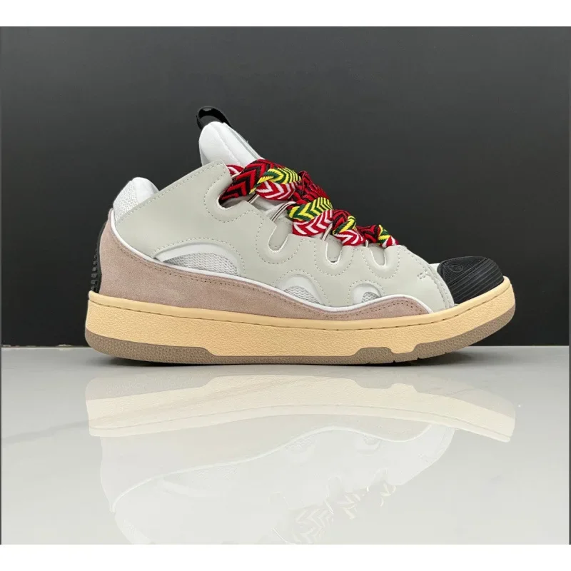 Men's and Women's Leather Splicing Lace Up Sports and Leisure Shoes, Retro Board Shoes, New Dad Shoes