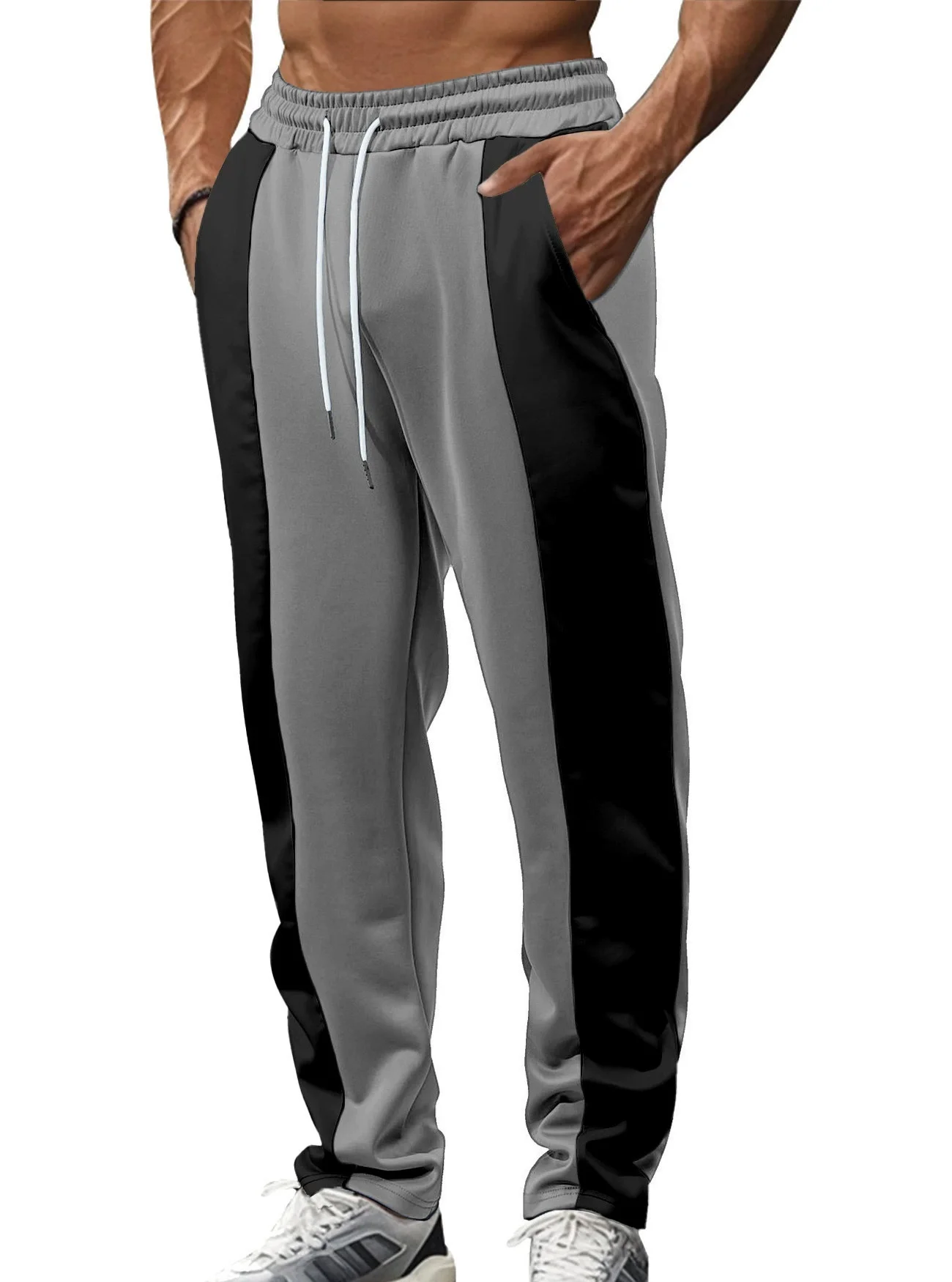 Men's Spring-Summer Comfortable Breathable Sports Long Pants with Patchwork Pattern and Pockets - Fitness and Camping Pants