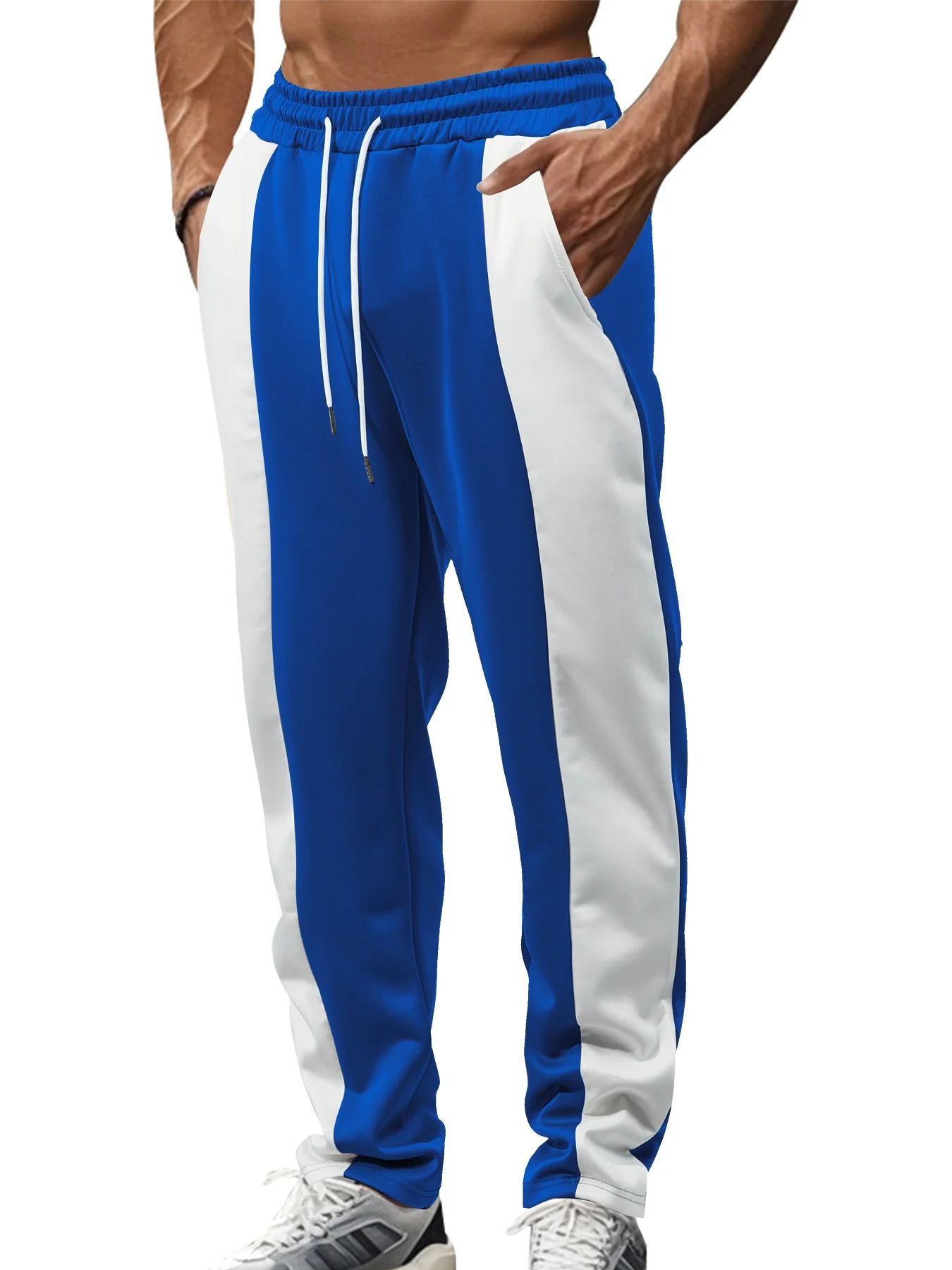 Men's Spring-Summer Comfortable Breathable Sports Long Pants with Patchwork Pattern and Pockets - Fitness and Camping Pants