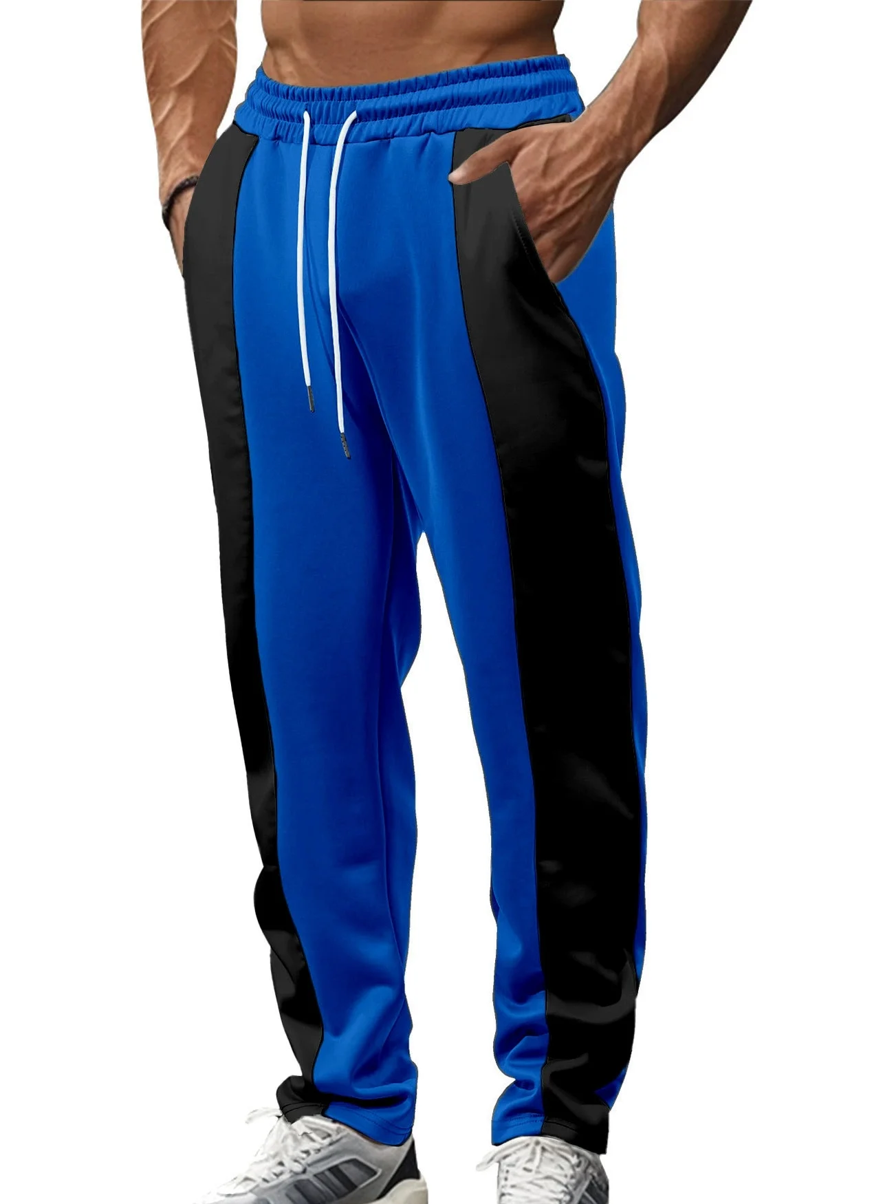 Men's Spring-Summer Comfortable Breathable Sports Long Pants with Patchwork Pattern and Pockets - Fitness and Camping Pants
