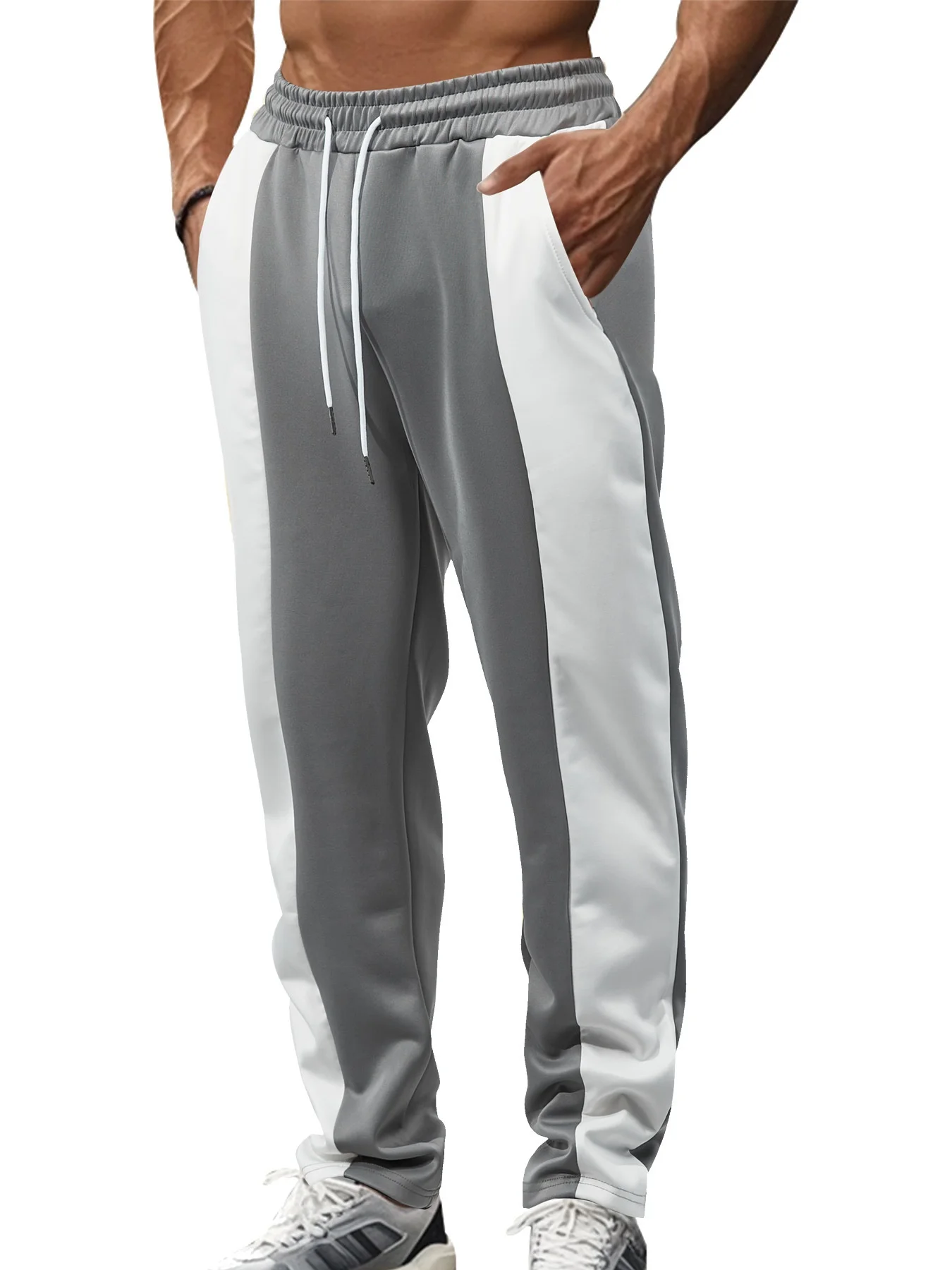 Men's Spring-Summer Comfortable Breathable Sports Long Pants with Patchwork Pattern and Pockets - Fitness and Camping Pants