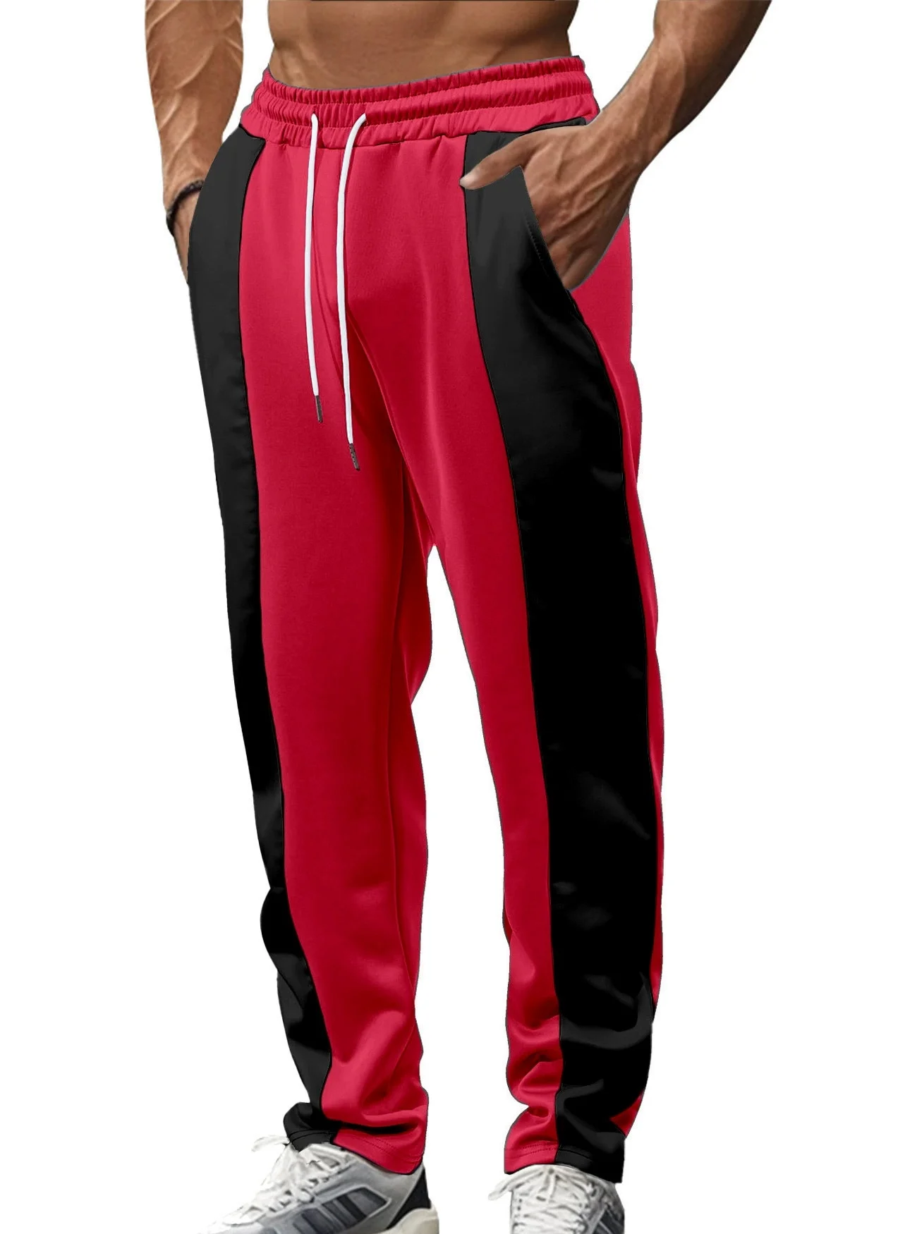 Men's Spring-Summer Comfortable Breathable Sports Long Pants with Patchwork Pattern and Pockets - Fitness and Camping Pants