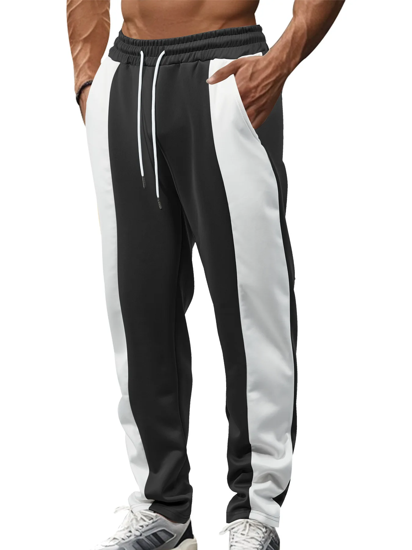 Men's Spring-Summer Comfortable Breathable Sports Long Pants with Patchwork Pattern and Pockets - Fitness and Camping Pants