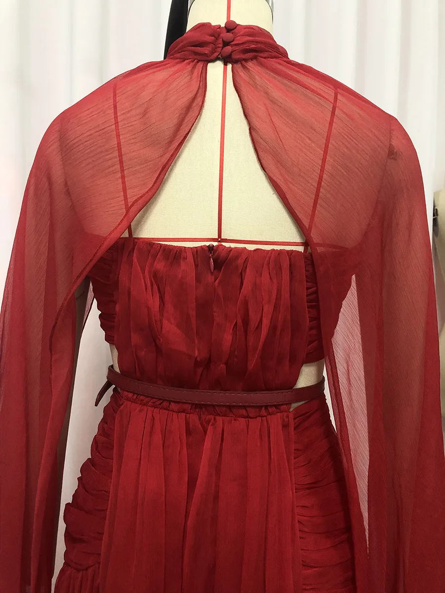 TWOTWINSTYLE Slimming Hollow Out Spliced Ribbons Temperament Dress for Women V Neck Sleeveless High Waist Dresses Female Fashion