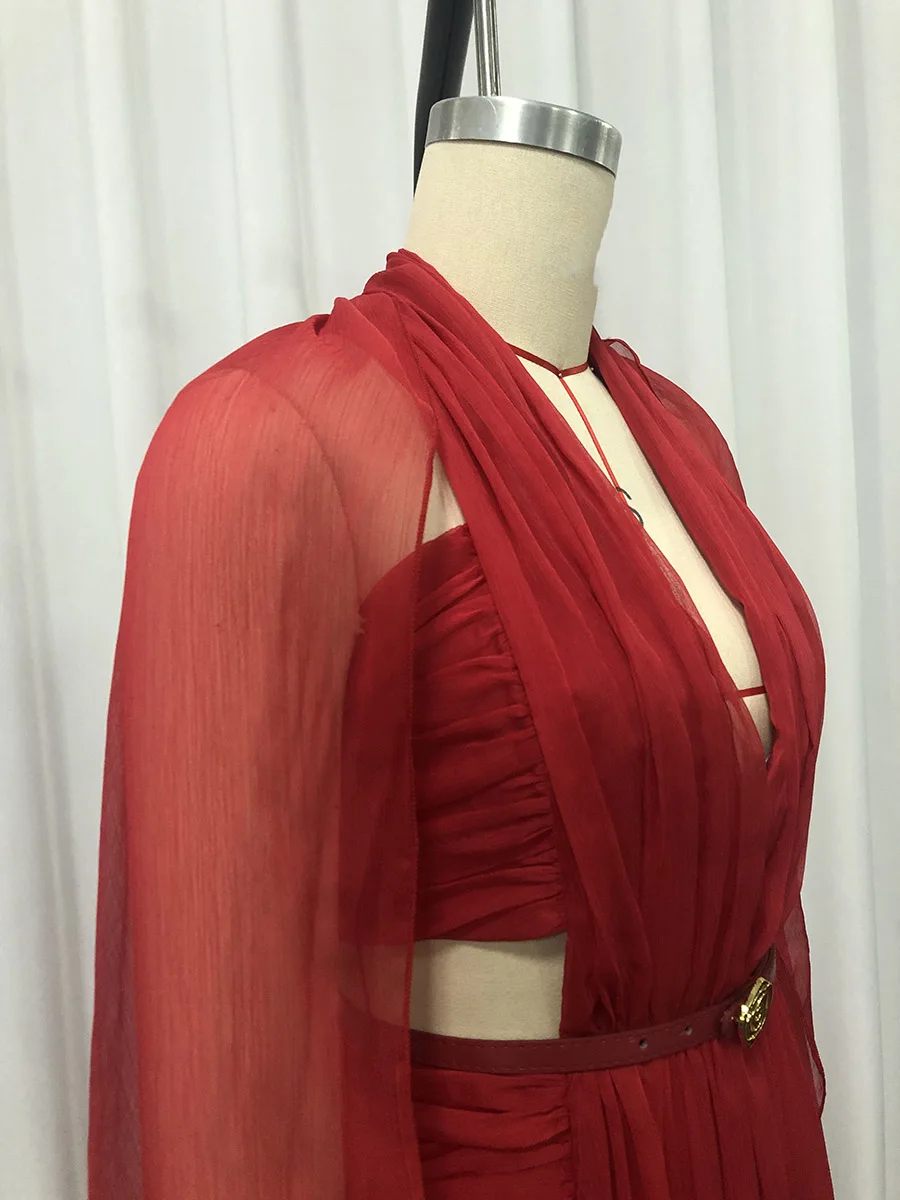 TWOTWINSTYLE Slimming Hollow Out Spliced Ribbons Temperament Dress for Women V Neck Sleeveless High Waist Dresses Female Fashion