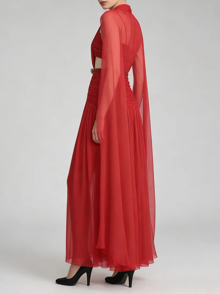 TWOTWINSTYLE Slimming Hollow Out Spliced Ribbons Temperament Dress for Women V Neck Sleeveless High Waist Dresses Female Fashion