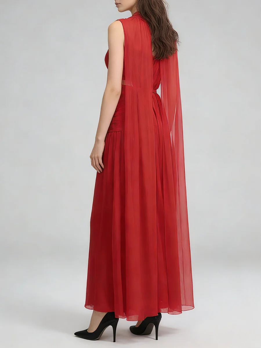 TWOTWINSTYLE Slimming Hollow Out Spliced Ribbons Temperament Dress for Women V Neck Sleeveless High Waist Dresses Female Fashion