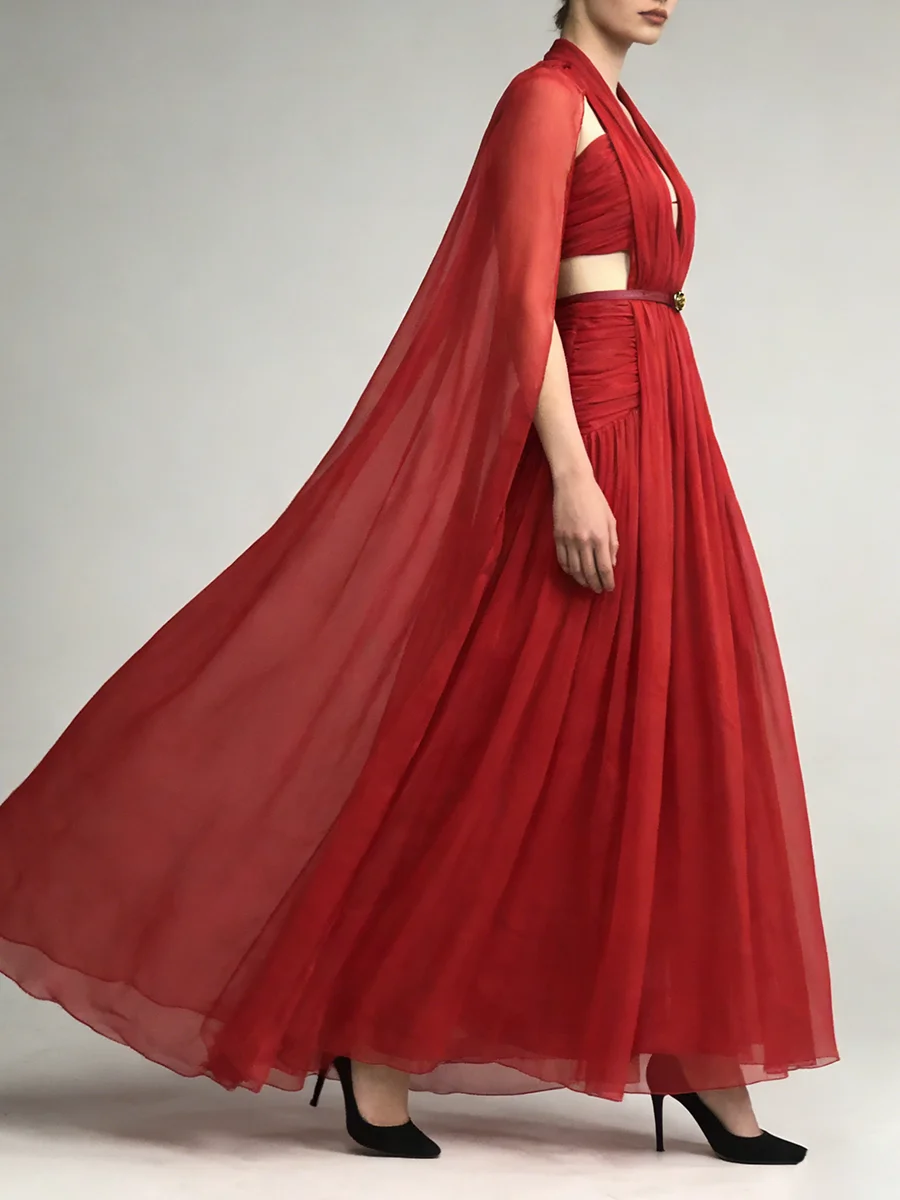 TWOTWINSTYLE Slimming Hollow Out Spliced Ribbons Temperament Dress for Women V Neck Sleeveless High Waist Dresses Female Fashion