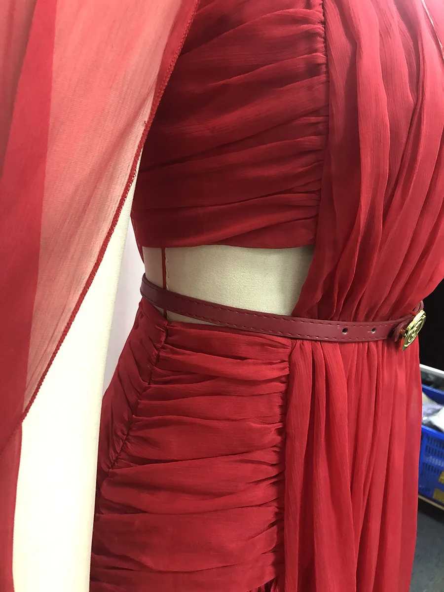 TWOTWINSTYLE Slimming Hollow Out Spliced Ribbons Temperament Dress for Women V Neck Sleeveless High Waist Dresses Female Fashion