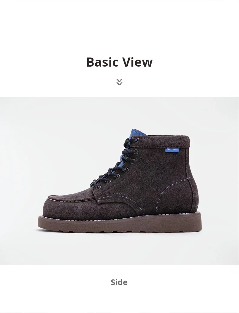 Maden Men's Vintage Brown Cow Suede Work Boots Chunky Sole Lace-Up High Top Thermal Combat Boots for Autumn and Winter Shoes