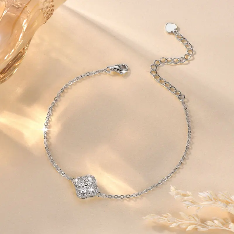 Lnkry 2.5MM Moissanite Necklace Bracelet Stud Earring 14k Gold Filled Four Leaf Flower Jewelry Set For Couples Wedding Gift