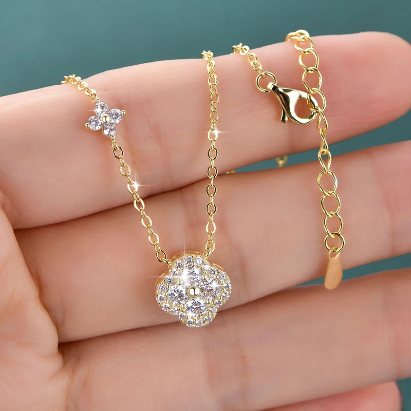 Lnkry 2.5MM Moissanite Necklace Bracelet Stud Earring 14k Gold Filled Four Leaf Flower Jewelry Set For Couples Wedding Gift