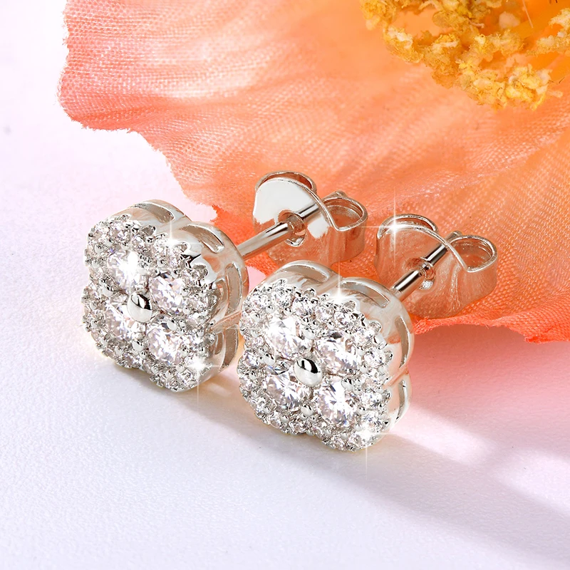 Lnkry 2.5MM Moissanite Necklace Bracelet Stud Earring 14k Gold Filled Four Leaf Flower Jewelry Set For Couples Wedding Gift