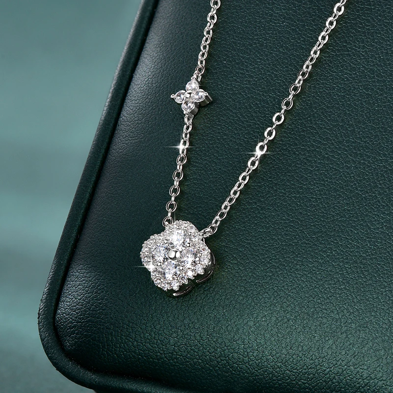 Lnkry 2.5MM Moissanite Necklace Bracelet Stud Earring 14k Gold Filled Four Leaf Flower Jewelry Set For Couples Wedding Gift