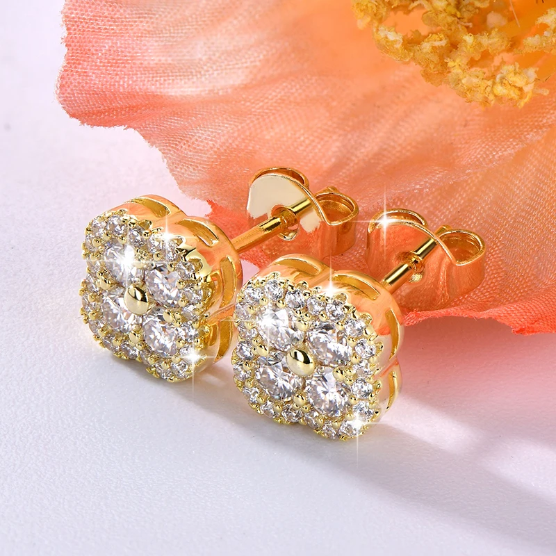 Lnkry 2.5MM Moissanite Necklace Bracelet Stud Earring 14k Gold Filled Four Leaf Flower Jewelry Set For Couples Wedding Gift