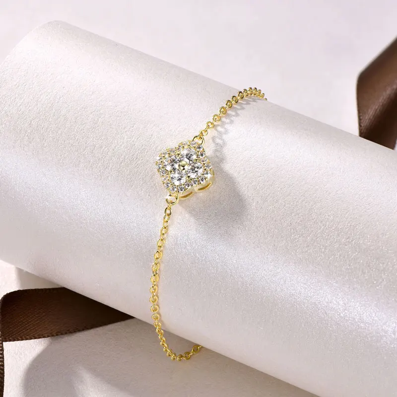 Lnkry 2.5MM Moissanite Necklace Bracelet Stud Earring 14k Gold Filled Four Leaf Flower Jewelry Set For Couples Wedding Gift