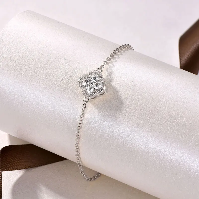 Lnkry 2.5MM Moissanite Necklace Bracelet Stud Earring 14k Gold Filled Four Leaf Flower Jewelry Set For Couples Wedding Gift