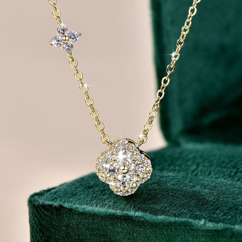Lnkry 2.5MM Moissanite Necklace Bracelet Stud Earring 14k Gold Filled Four Leaf Flower Jewelry Set For Couples Wedding Gift