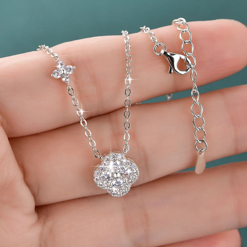 Lnkry 2.5MM Moissanite Necklace Bracelet Stud Earring 14k Gold Filled Four Leaf Flower Jewelry Set For Couples Wedding Gift