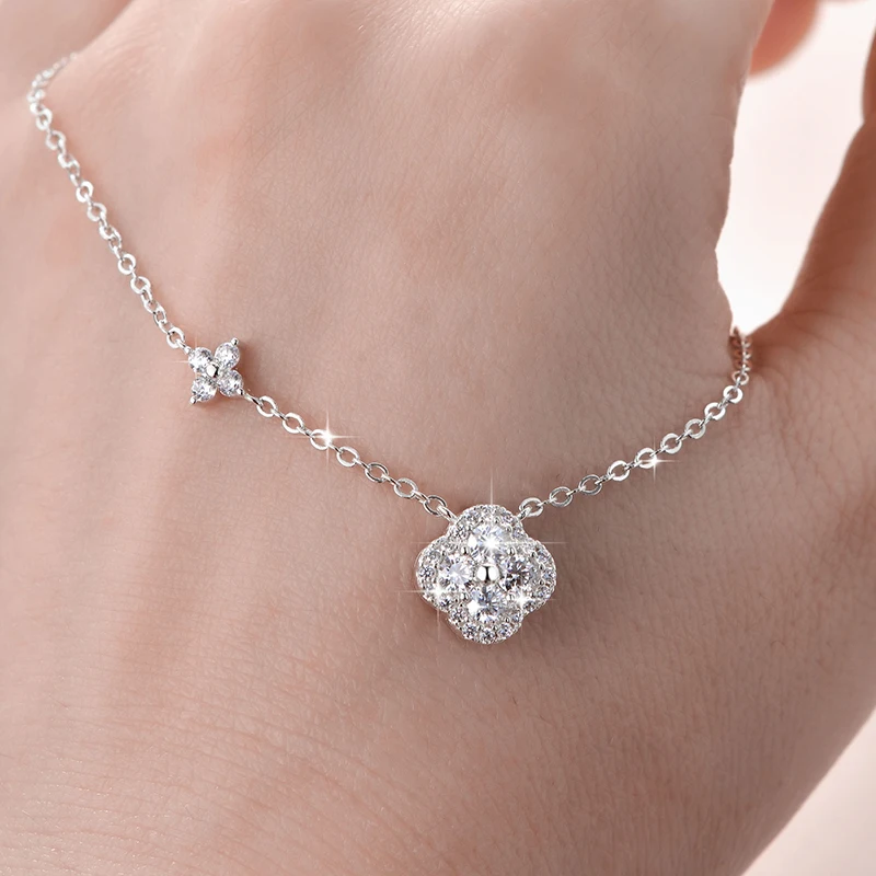 Lnkry 2.5MM Moissanite Necklace Bracelet Stud Earring 14k Gold Filled Four Leaf Flower Jewelry Set For Couples Wedding Gift