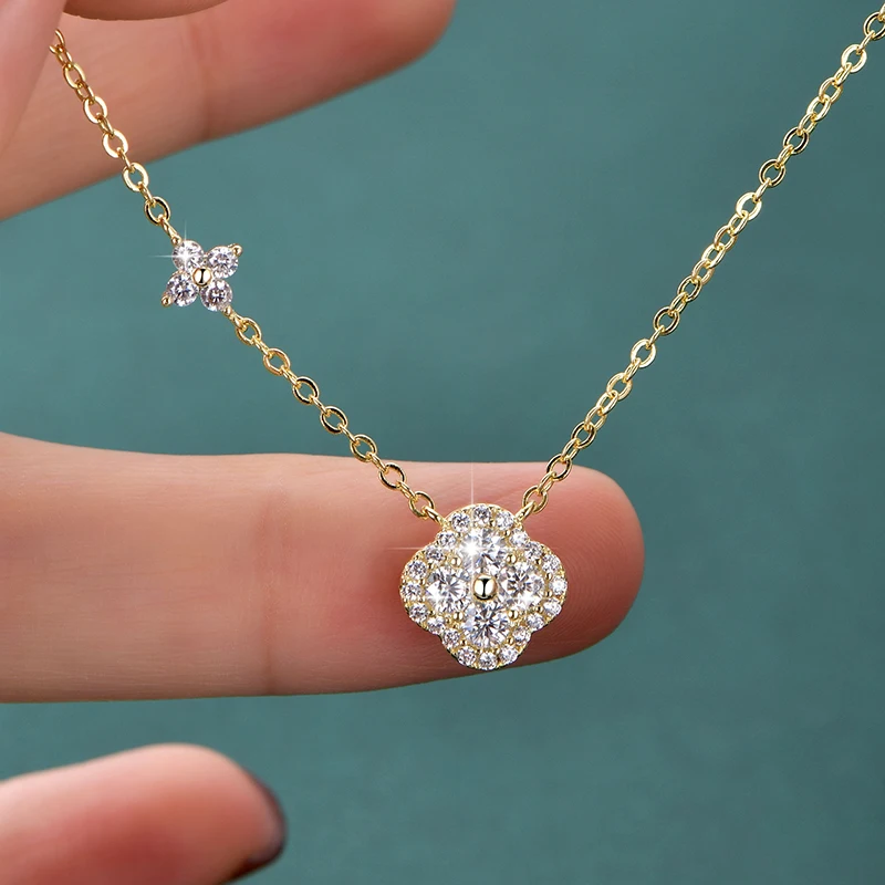 Lnkry 2.5MM Moissanite Necklace Bracelet Stud Earring 14k Gold Filled Four Leaf Flower Jewelry Set For Couples Wedding Gift