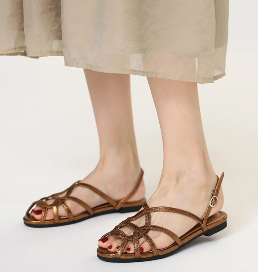 Chaussure Femme Women's Braided T-Strap Flats Sandals Round Toe Casual Female Footwear Summer Shoes for Women Sandalias De Mujer