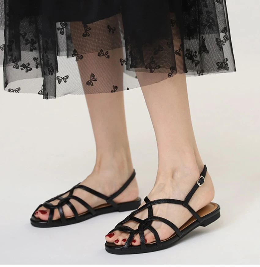 Chaussure Femme Women's Braided T-Strap Flats Sandals Round Toe Casual Female Footwear Summer Shoes for Women Sandalias De Mujer