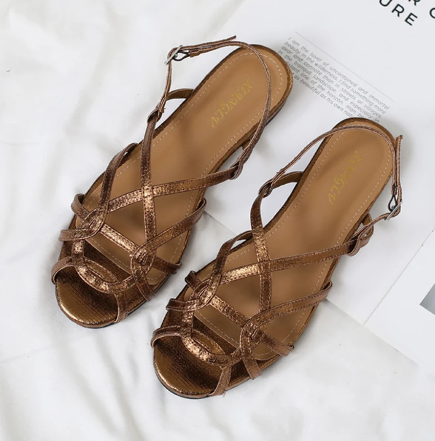 Chaussure Femme Women's Braided T-Strap Flats Sandals Round Toe Casual Female Footwear Summer Shoes for Women Sandalias De Mujer