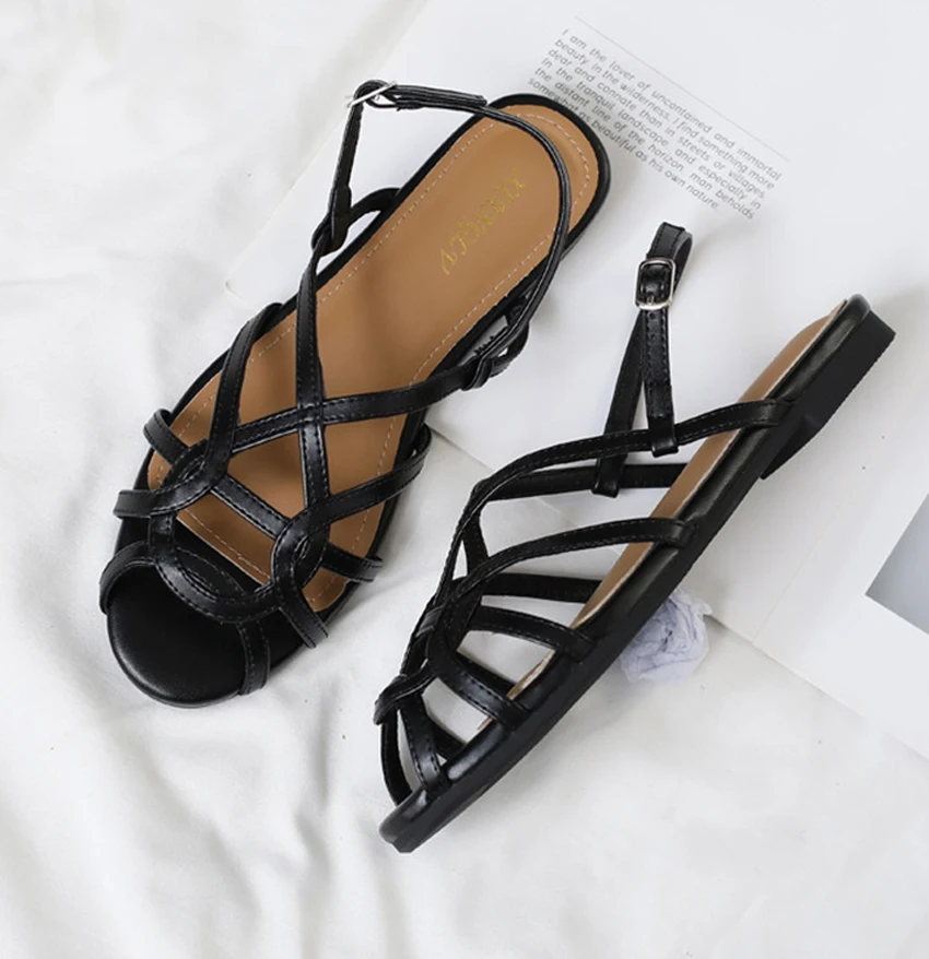 Chaussure Femme Women's Braided T-Strap Flats Sandals Round Toe Casual Female Footwear Summer Shoes for Women Sandalias De Mujer