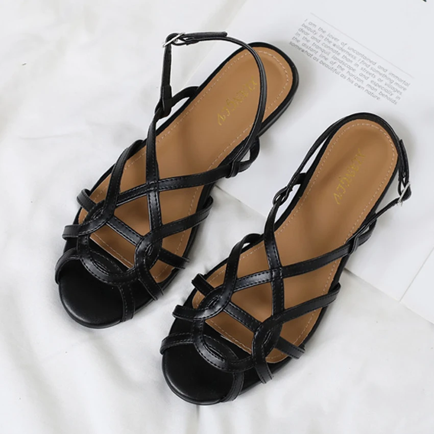 Chaussure Femme Women's Braided T-Strap Flats Sandals Round Toe Casual Female Footwear Summer Shoes for Women Sandalias De Mujer