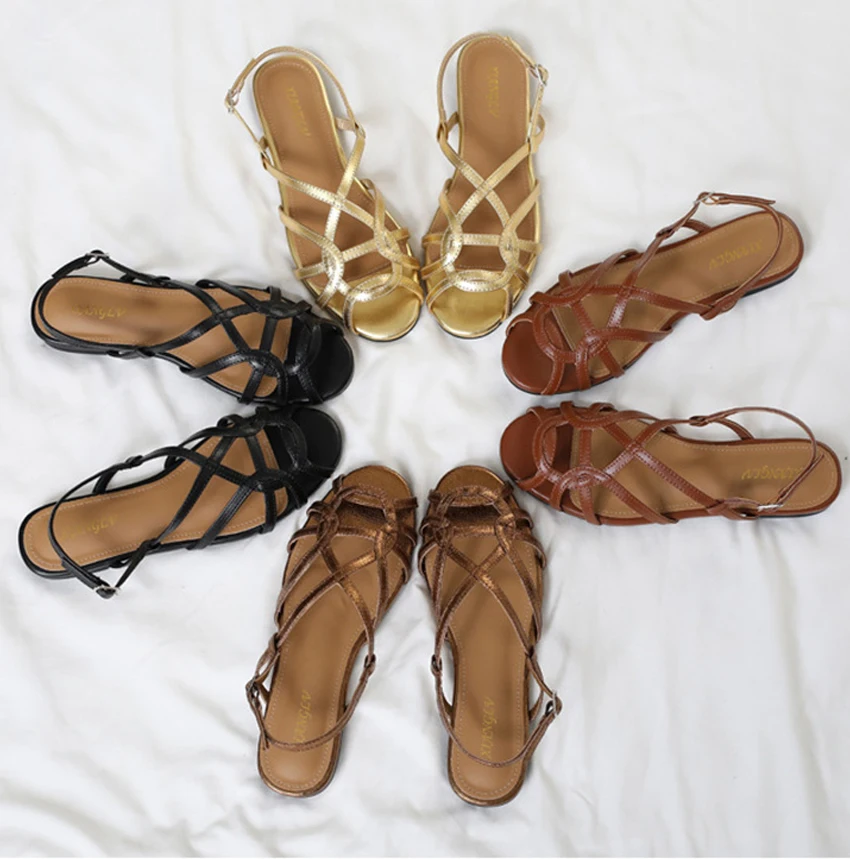 Chaussure Femme Women's Braided T-Strap Flats Sandals Round Toe Casual Female Footwear Summer Shoes for Women Sandalias De Mujer