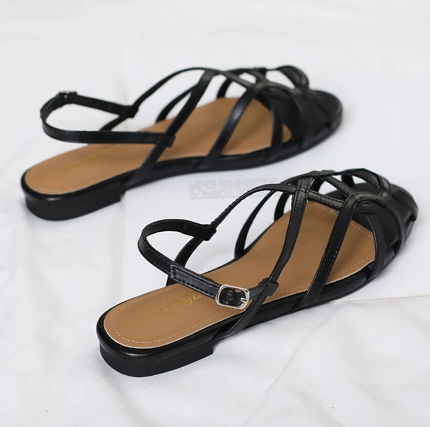 Chaussure Femme Women's Braided T-Strap Flats Sandals Round Toe Casual Female Footwear Summer Shoes for Women Sandalias De Mujer