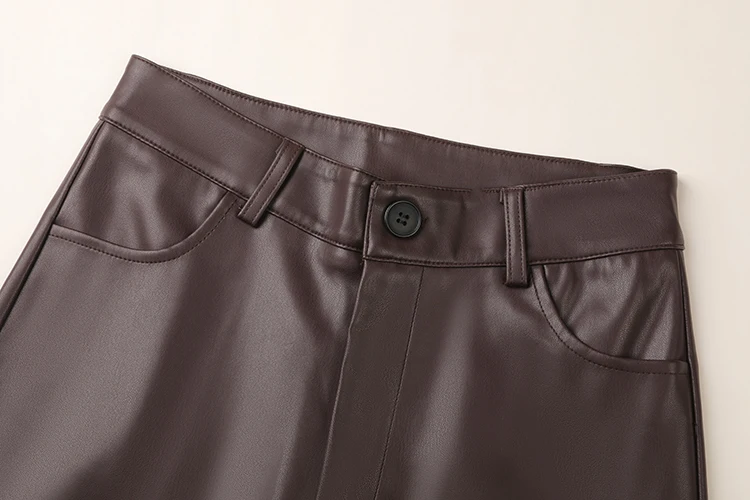 BIVIGAOS Fall Winter Fleece Loose Wide Leg Warm Leather Pants Women Button Pocket High Waist Thick PU Casual Straight Pants