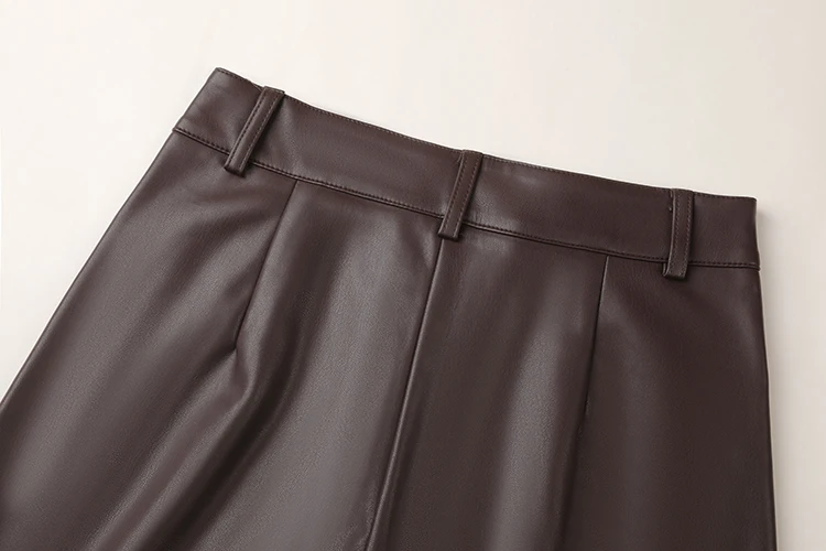 BIVIGAOS Fall Winter Fleece Loose Wide Leg Warm Leather Pants Women Button Pocket High Waist Thick PU Casual Straight Pants