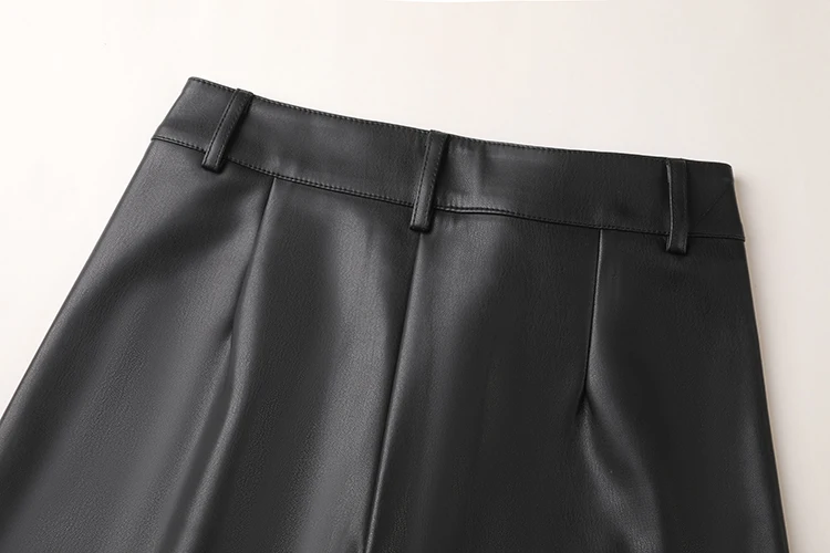 BIVIGAOS Fall Winter Fleece Loose Wide Leg Warm Leather Pants Women Button Pocket High Waist Thick PU Casual Straight Pants
