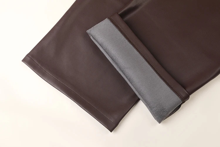 BIVIGAOS Fall Winter Fleece Loose Wide Leg Warm Leather Pants Women Button Pocket High Waist Thick PU Casual Straight Pants