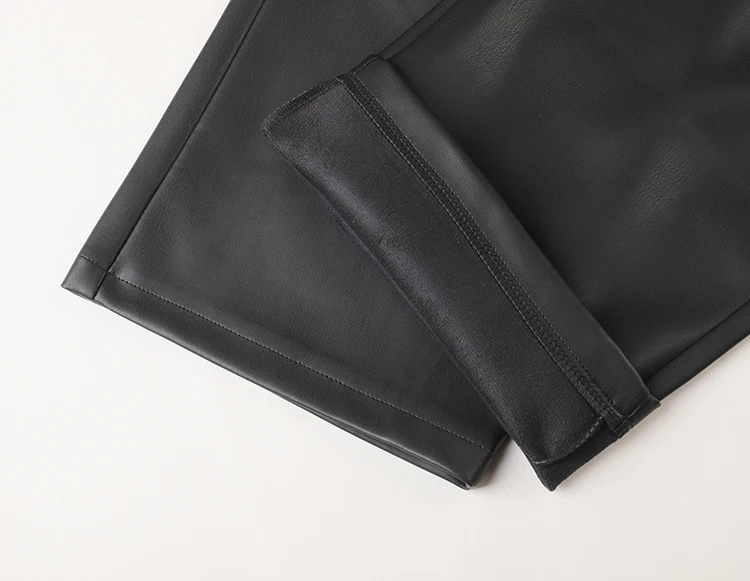 BIVIGAOS Fall Winter Fleece Loose Wide Leg Warm Leather Pants Women Button Pocket High Waist Thick PU Casual Straight Pants