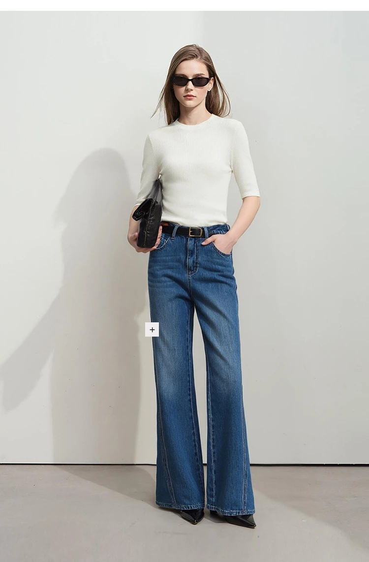 Amii Women's Sweater 2026 Autumn New Cotton Versatile Crew Neck Women's Knitted Sweater Slim Three-Quarter Sleeve Top 12641132