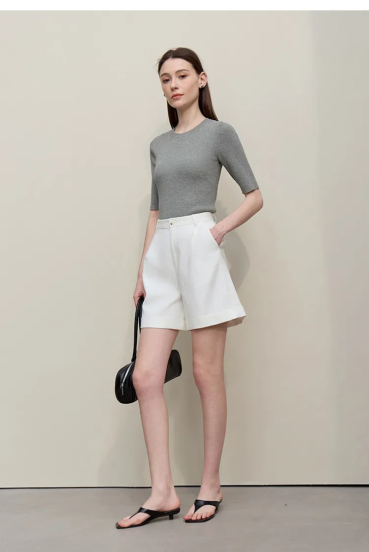Amii Women's Sweater 2026 Autumn New Cotton Versatile Crew Neck Women's Knitted Sweater Slim Three-Quarter Sleeve Top 12641132