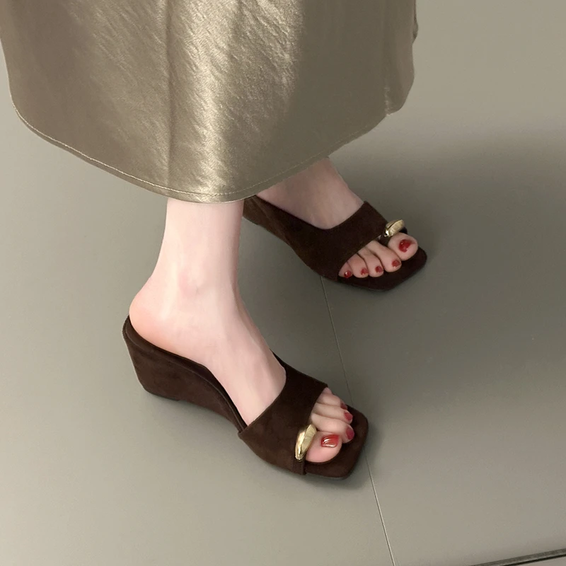 Wedges Sandals Women High Heels Clip Toe Shoes Square Toe Slippers Summer 2026 Designer New Flip Flops Fashion Pumps Lady Slides