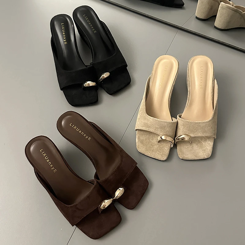 Wedges Sandals Women High Heels Clip Toe Shoes Square Toe Slippers Summer 2026 Designer New Flip Flops Fashion Pumps Lady Slides