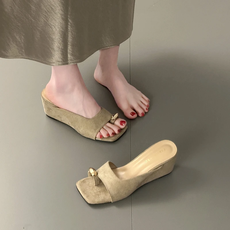 Wedges Sandals Women High Heels Clip Toe Shoes Square Toe Slippers Summer 2026 Designer New Flip Flops Fashion Pumps Lady Slides