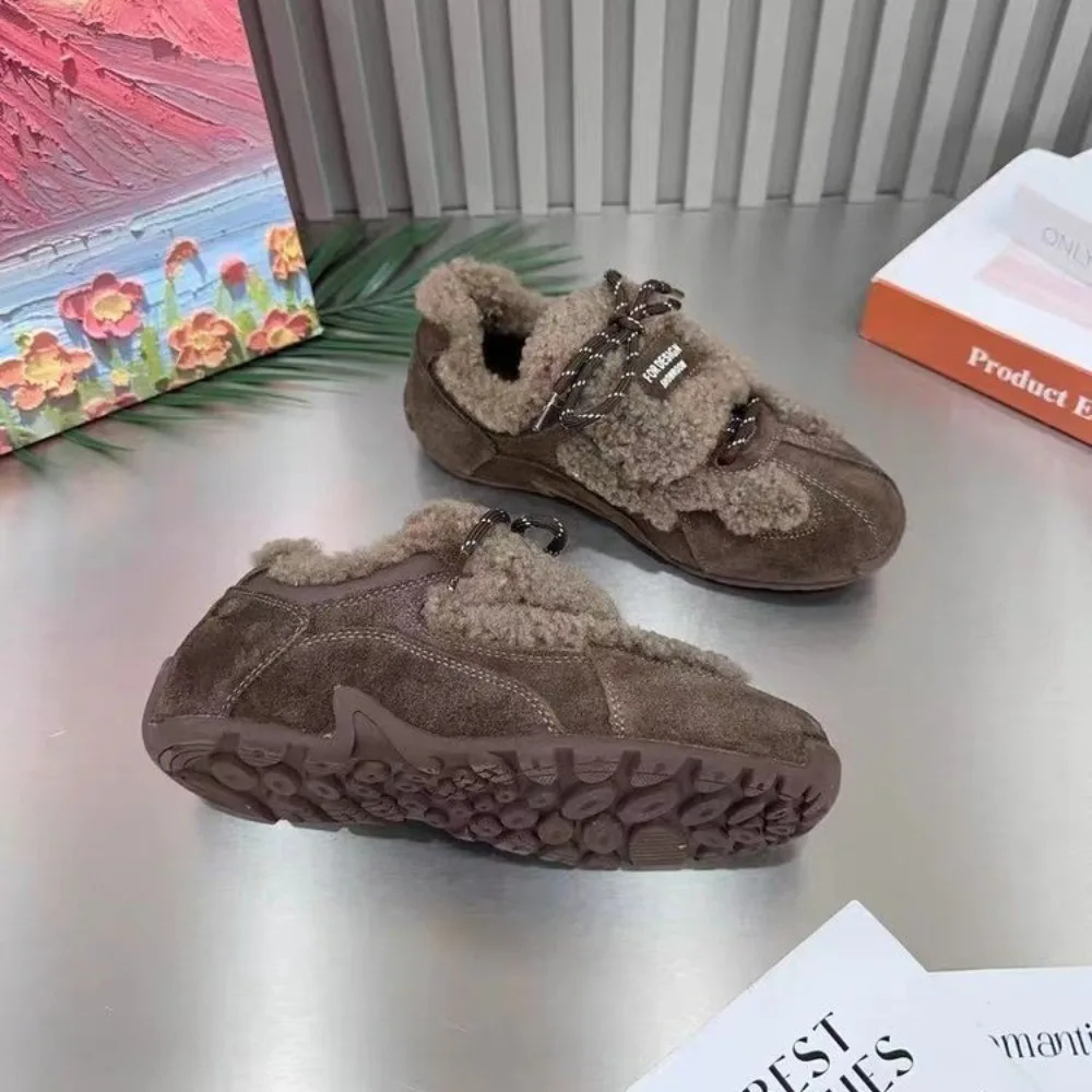 Flats Women Casual Shoes Fad Soprt Sneakers Winter Keep Warm Plush Cotton 2025 Designer Trend Lace Up