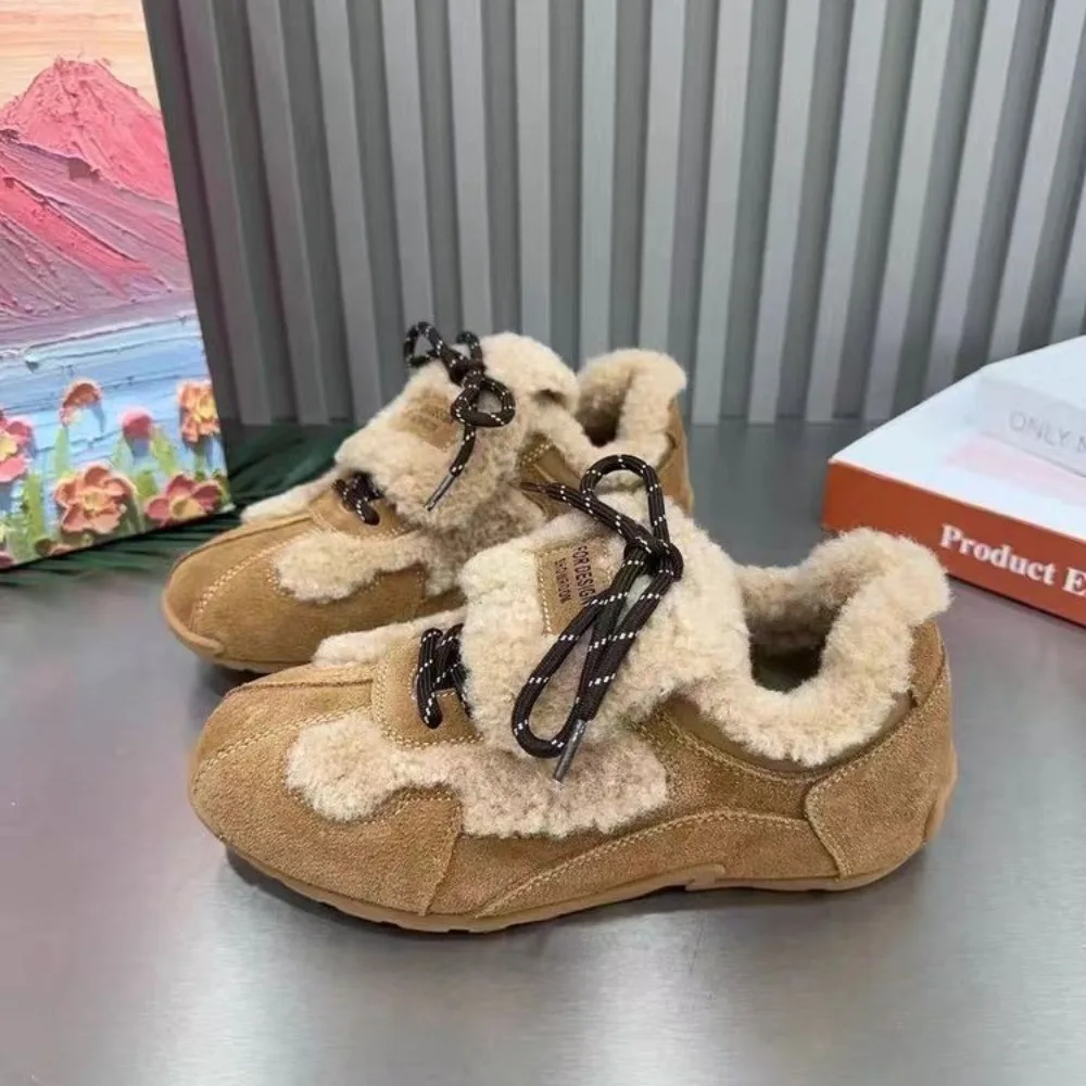 Flats Women Casual Shoes Fad Soprt Sneakers Winter Keep Warm Plush Cotton 2025 Designer Trend Lace Up